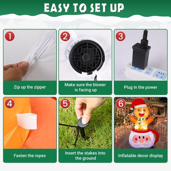 ⚡6FT Christmas Inflatable Gingerbread Rotating Lights Outdoor Decoration - Picture 4 of 7